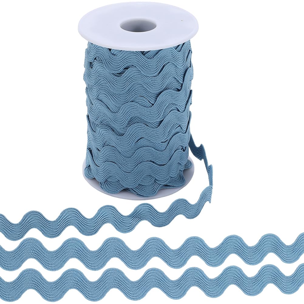 GORGECRAFT 25 Yards 10mm Rick Rack Trim for Sewing Ric Rac Ribbon Wave Bending Fringe Trim Steel Blue Zig Zag Lace Edging Braid Trim for DIY Crafts Gift Wrapping Bow Making Wedding Party Decoration