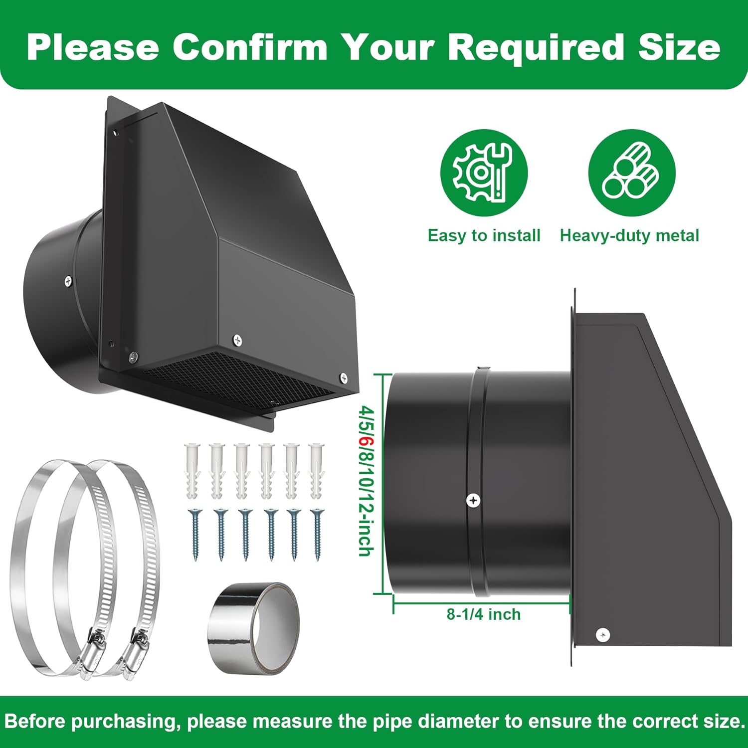 6 Inch Wall Vent with Damper & Screen, Galvanized Steel Hooded Wall Exhaust Vent,Outdoor Exterior Air Vent Cover, External Extractor 6" Wall Vent Hood for House Kitchen Range Hood Air Ventilation