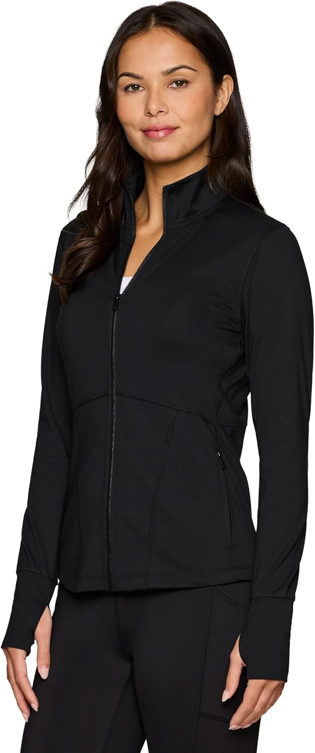 RBX Active Running Jacket for Women, Lightweight Zip Up Mock Neck Yoga Jacket With Zipper Pockets - Image 3