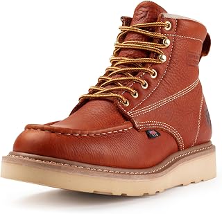 6 in Mens Wedge Moc Toe Work Boots for Men Waterproof Soft Toe-Durable,Comfortable,Lightweight,Full Grain Leather,Goodyear,Non-Slip EH Safety Industial Construction Boots/Shoes for Men/Women