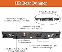 Vista 6 de Hooke Road Ram 1500 - Parachoques trasero Offroad con soporte de anillo en D y luces LED para camioneta Dodge Ram 1500 2009-2018