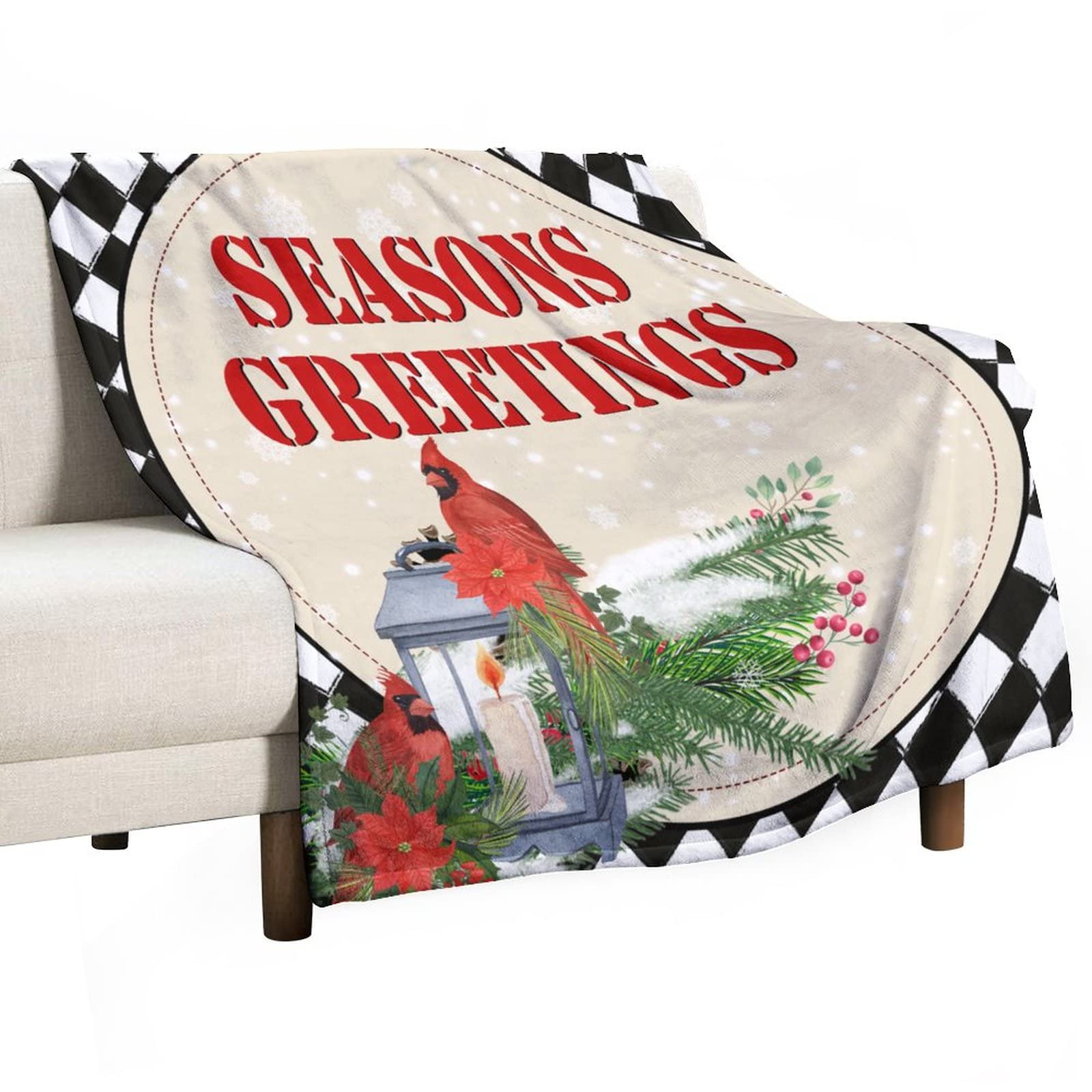 Couverture en micro polaire ultra douce 130x150 plaid de Noël chaud motif sapin et oiseaux