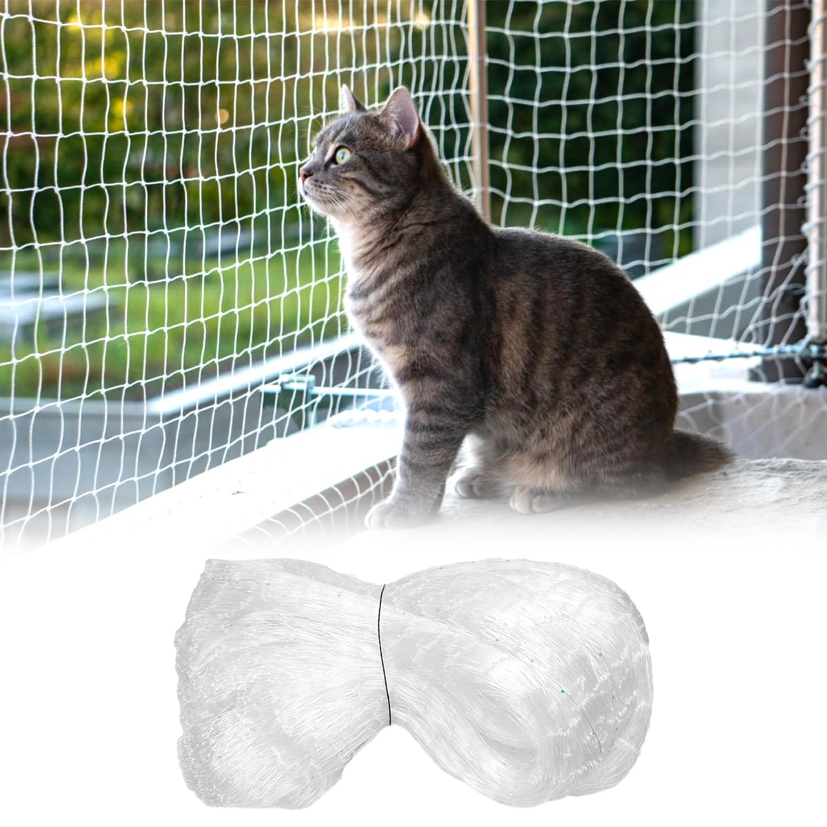 Katzennetz für Balkon Transparent 6 x 3m Katzenschutznetz aus Nylon 2.5cm Maschen Balkonnetz für Katzen Ohne Bohren Zuschneidbar UV-beständig und Wetterfest für Balkone Terrasse, Sicherheit für Katzen