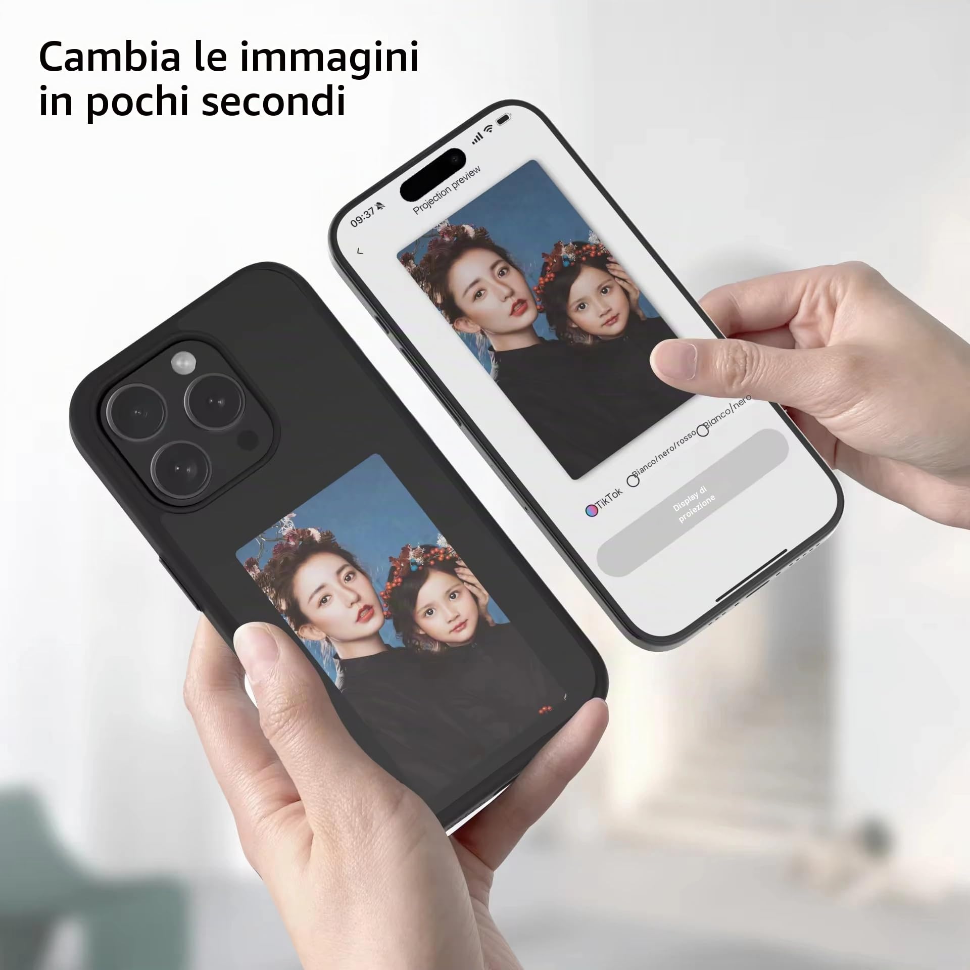 Custodia per Telefono con Schermo a Inchiostro NFC Smart Compatibile con iPhone 15 14 13 Plus Pro Max, 4 Colori Display Vivido Foto Personalizzata Custodia per Telefono a Inchiostro Smart
