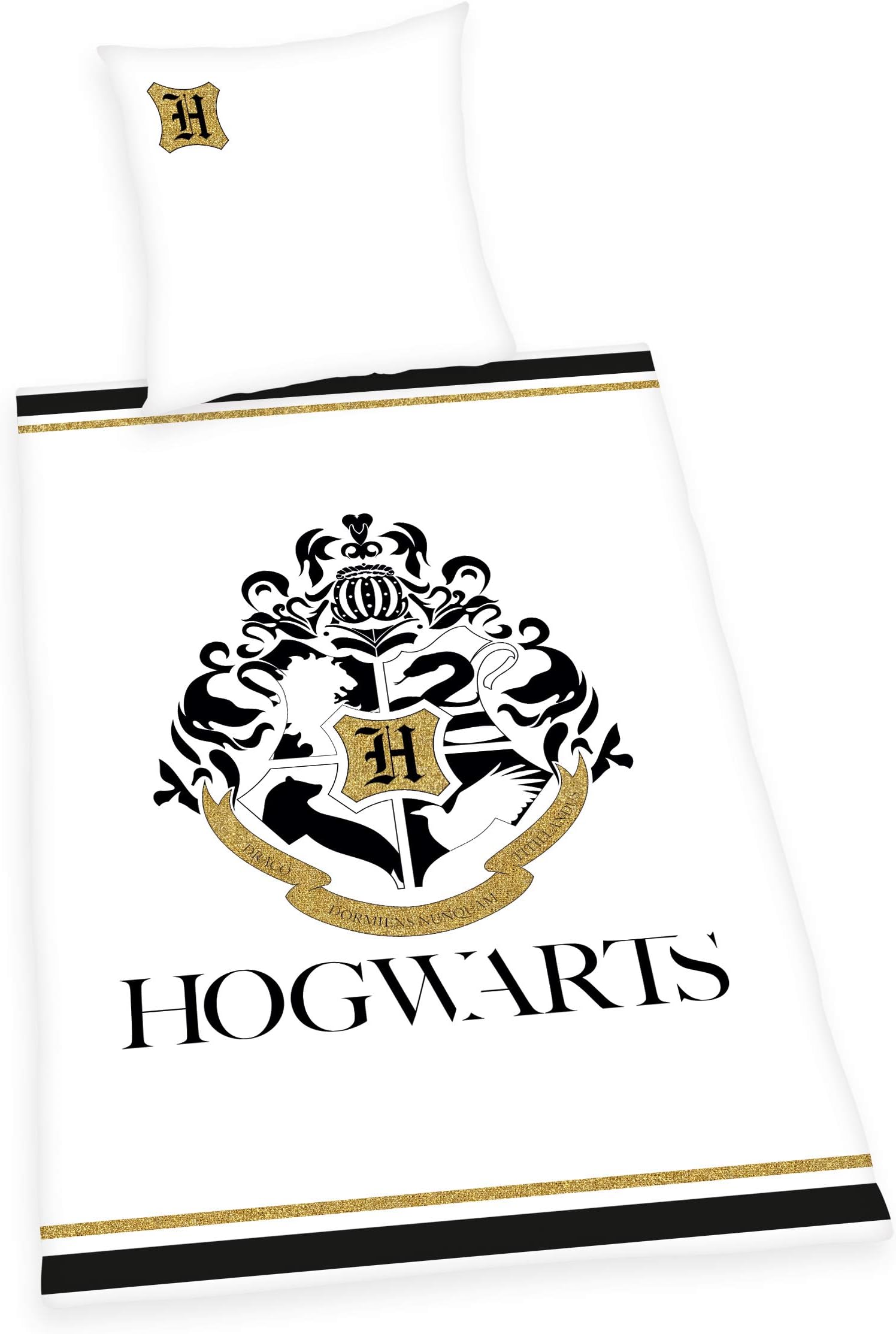 Herding HARRY POTTER Bedding Set, With gold print, Reversible Motif, Duvet Cover 135 x 200 cm, Pillow Case 80 x 80 cm, Cotton/Renforcé