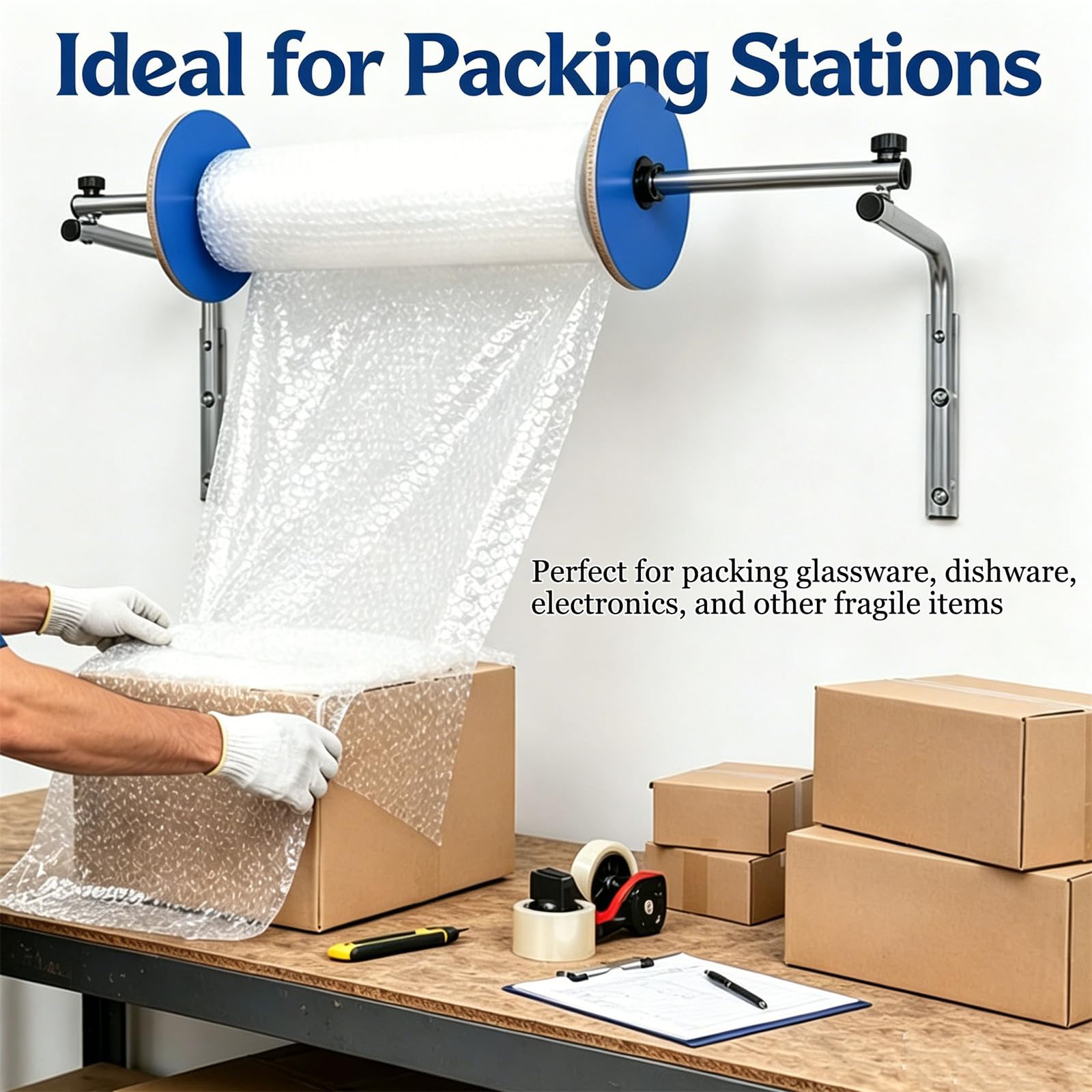 Luftpolsterfolienrollenspender, Wandhalterung, Luftpolsterfolie, verdickter verzinkter Stahl für Verpackung, Umzug, Versandschutz, Fabrik-Express-Lagerlogistik, einfach zu installieren, 60 cm