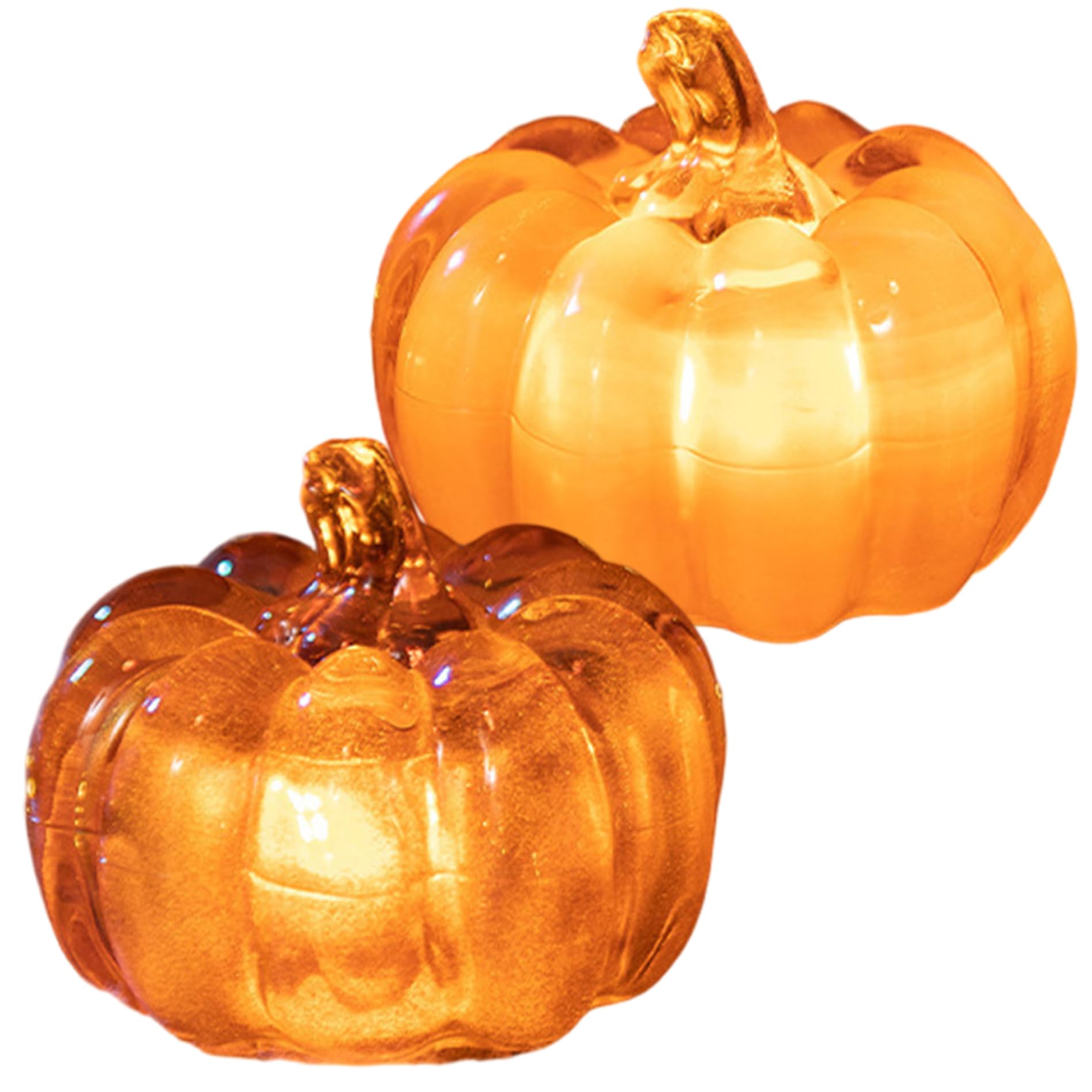 Ameble 2Pcs Light up Pumpkins 2.8" LED Illuminated Lighted Pumpkin Warm Halloween Decorations for Autumn Indoor Home Table Decor Halloween