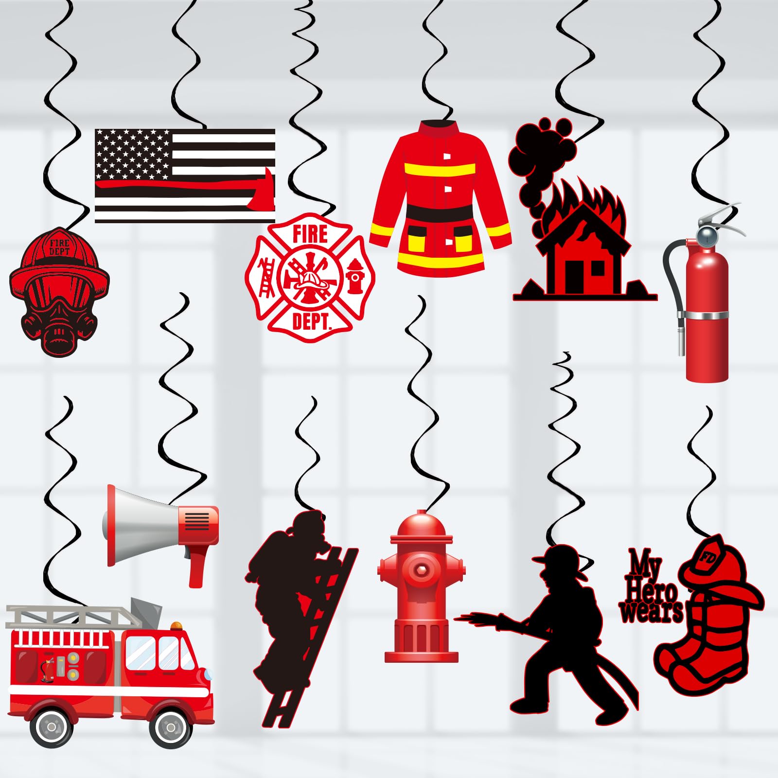 Firefighter Party Decorations Firetruck Party Decoration Fireman Party Decor Supplies Hanging Swirls Party Streamers 24pcs Kids Baby Shower Fire Truck
