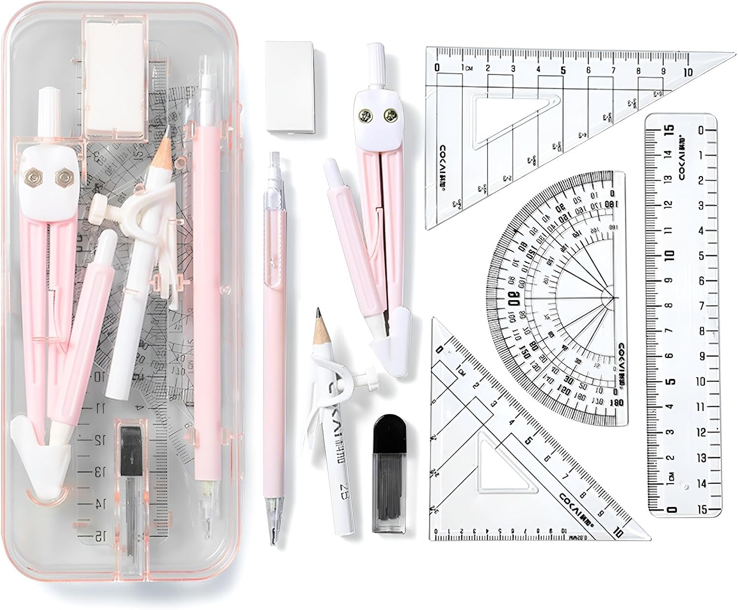 Math Geometry Kit Set, 9 PCS Compass Geometry Sets Student Maths Tool ...