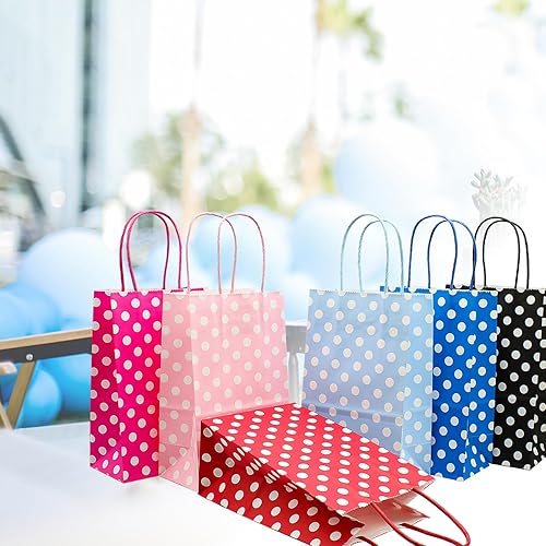 Miniatura 6 de AZOWA Bolsas de regalo medianas con diseño de lunares, bolsas de papel kraft con asas para fiestas de cumpleaños, baby shower y bodas (9.8 x 7.5 x