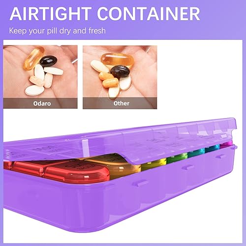 Miniatura 4 de Odaro Pastillero semanal 4 veces al día, pastillero diario de 7 días, pastillero grande de viaje con 28 compartimentos para guardar medicamentos,