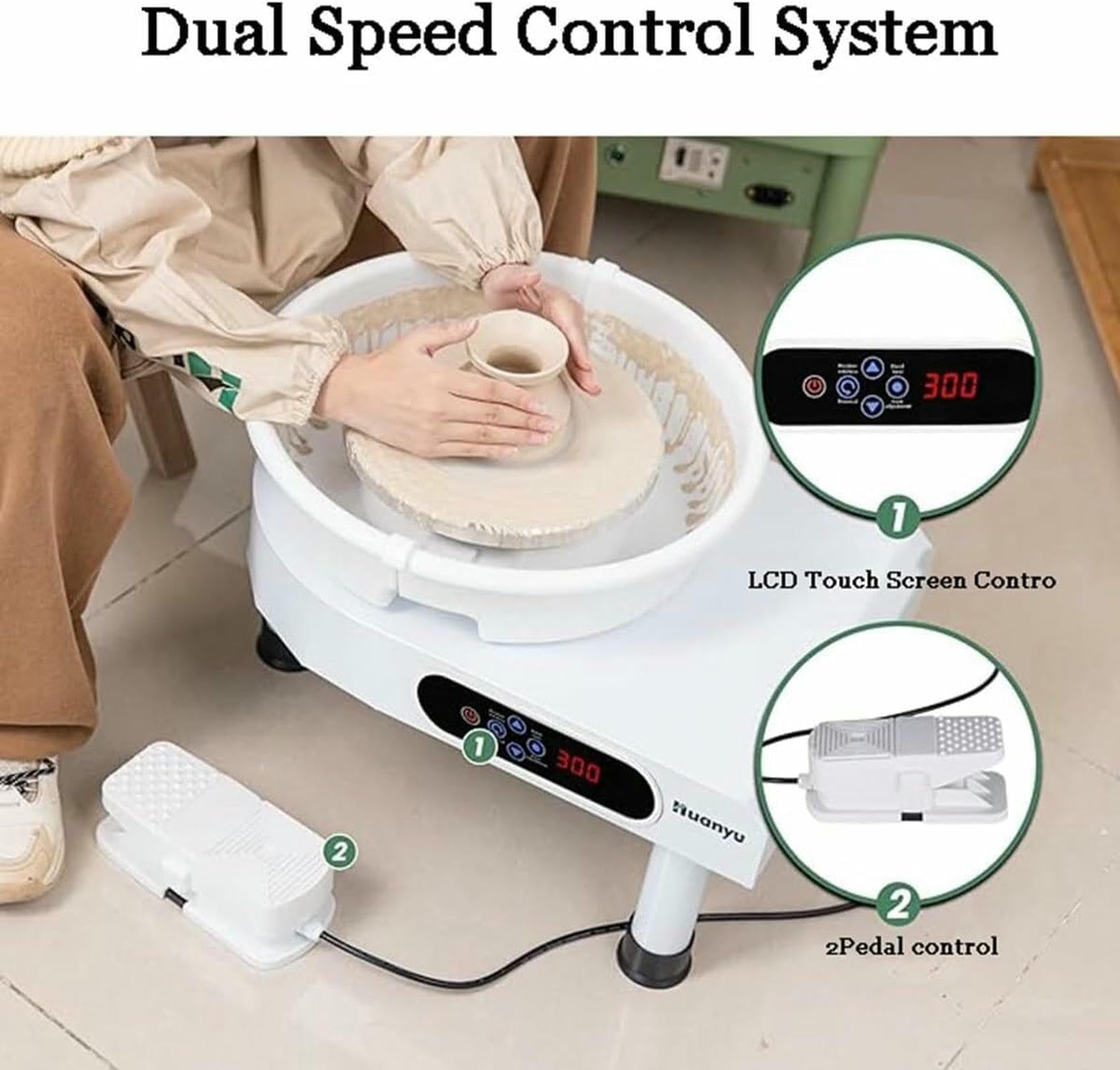 Torno De Cerámica, Máquina Formadora De Tornos, Velocidad Ajustable De 60 A 300 RPM, Panel LCD Manual, Pedal ABS, Cuenco Desmontable, para Trabajos De Arte, Manualidades Y Bricolaje~/