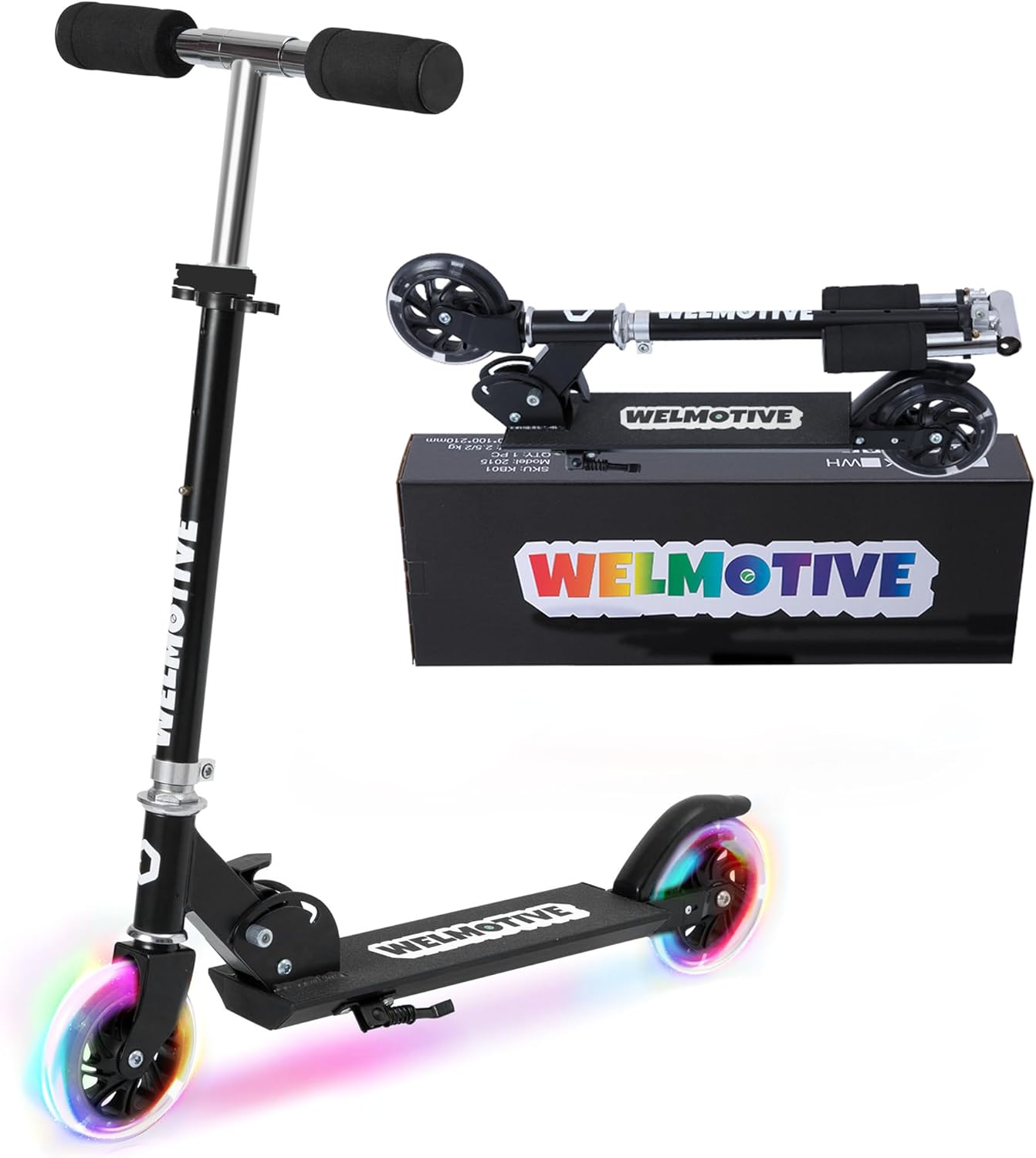 Kick Scooter for 3+Years Old Boys & Girls Lightweight, Foldable, Aluminum Frame, and Adjustable Handlebars, Rear Brake, and Flashing Light up Wheels Black
