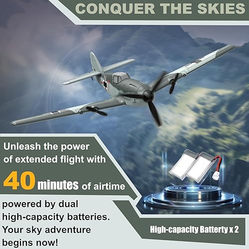 Miniatura 4 de Avión RC, 3 canales BF - 109 avión de control remoto, 2.4 GHz y estabilizador giroscópico de 6 ejes, 2 baterías incluidas, ideal para adultos,