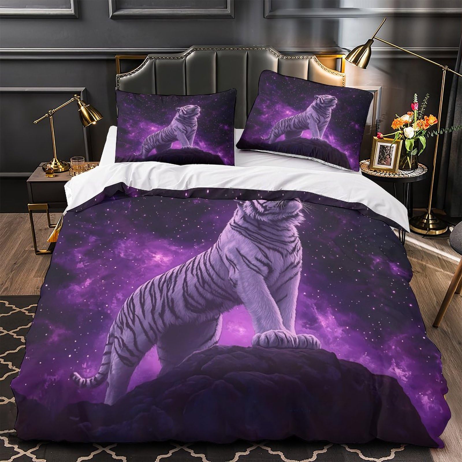 Housse de couette tigre blanc imprimé 3D en microfibre super douce 135x200