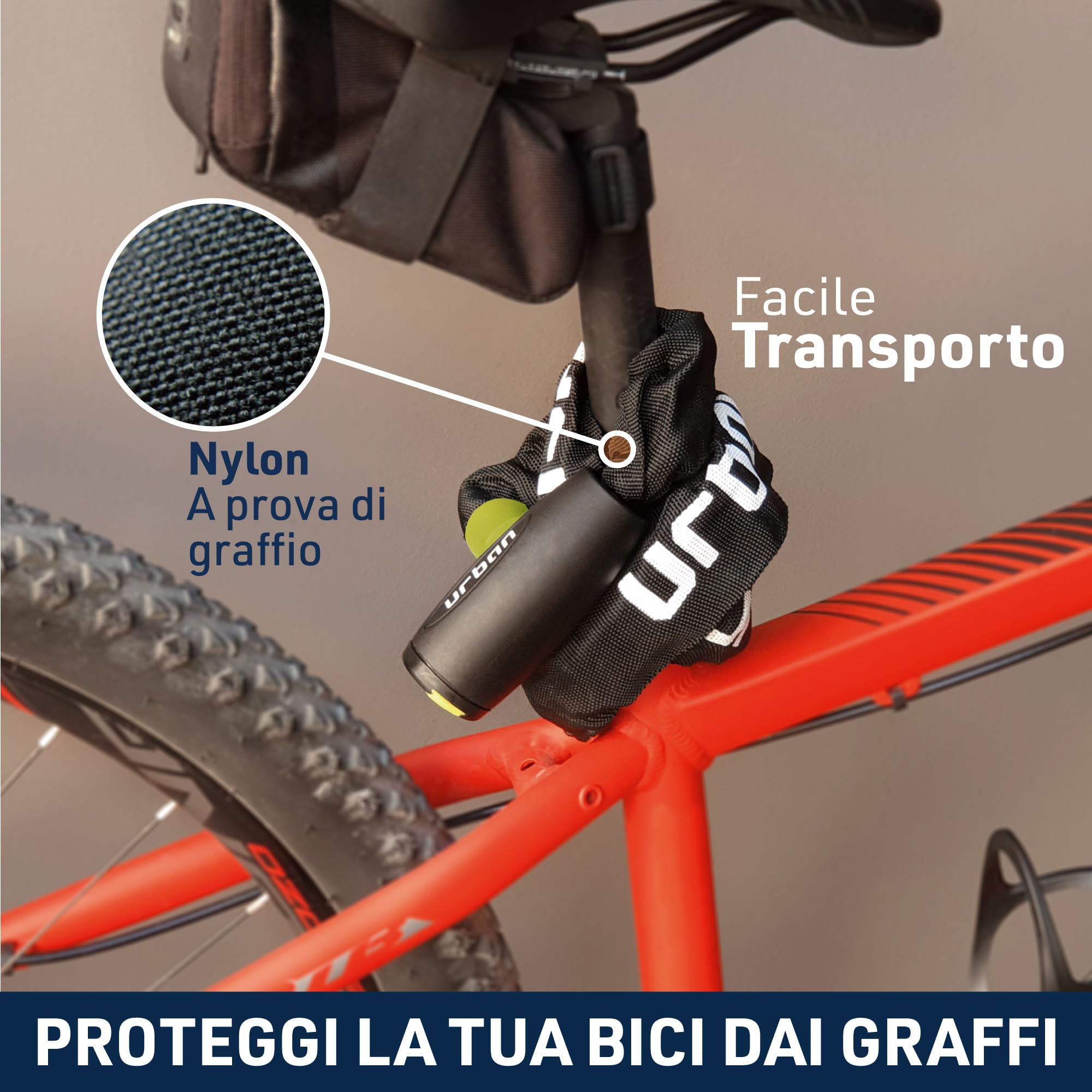 URBAN XK120 Lucchetto Bici Catena Alta Sicurezza Acciaio Cementato Antitaglio ø8mm Antifurto 120cm