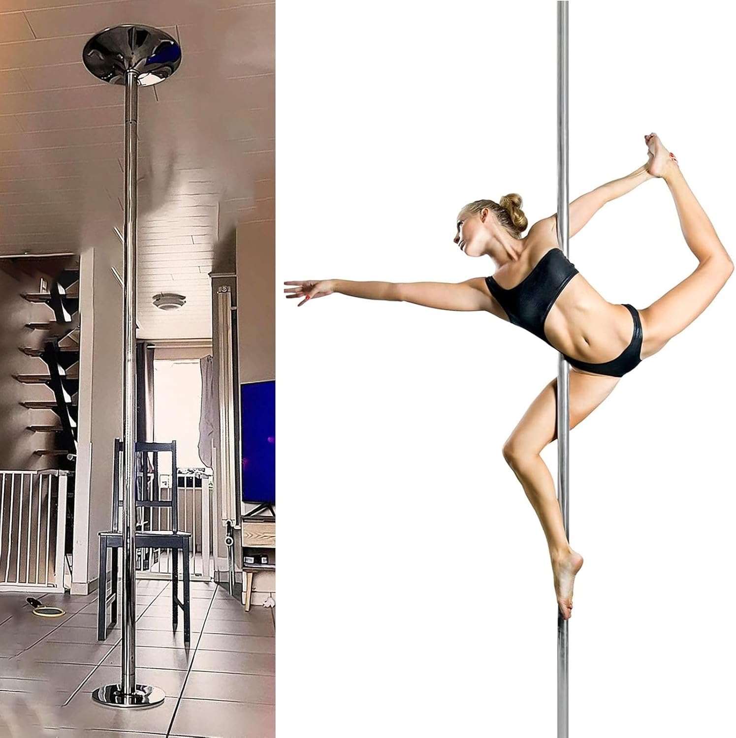 45mm Portable Dancing Pole Silver Stripper Pole, Adjustable Dance Pole Kit for Bedroom Apartment Basement, Aerial Fitness Training Pole Gym Yoga Room,Height 2.23-2.74m