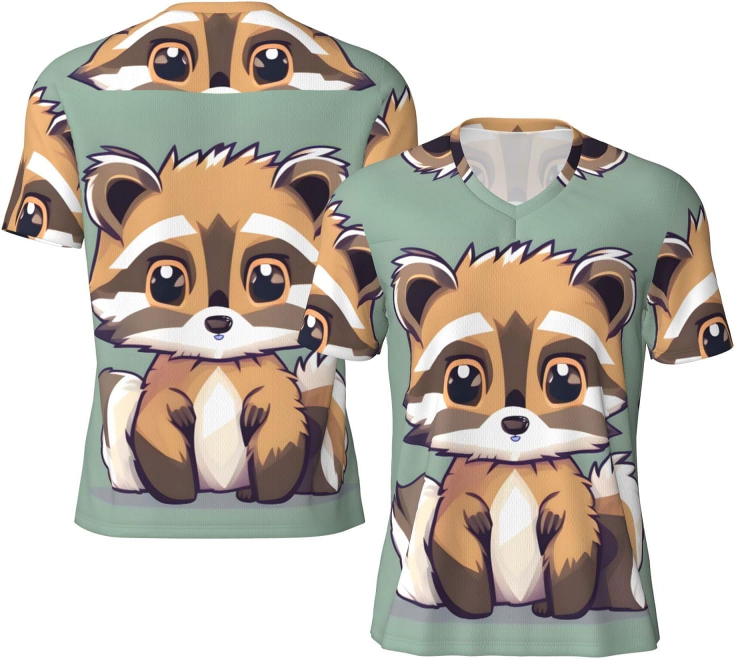 Cartoon Cute Raccoon Rugby Football Jersey for Men, Comfortable V-Neck Loose Fit Top for Team Sports Athletics