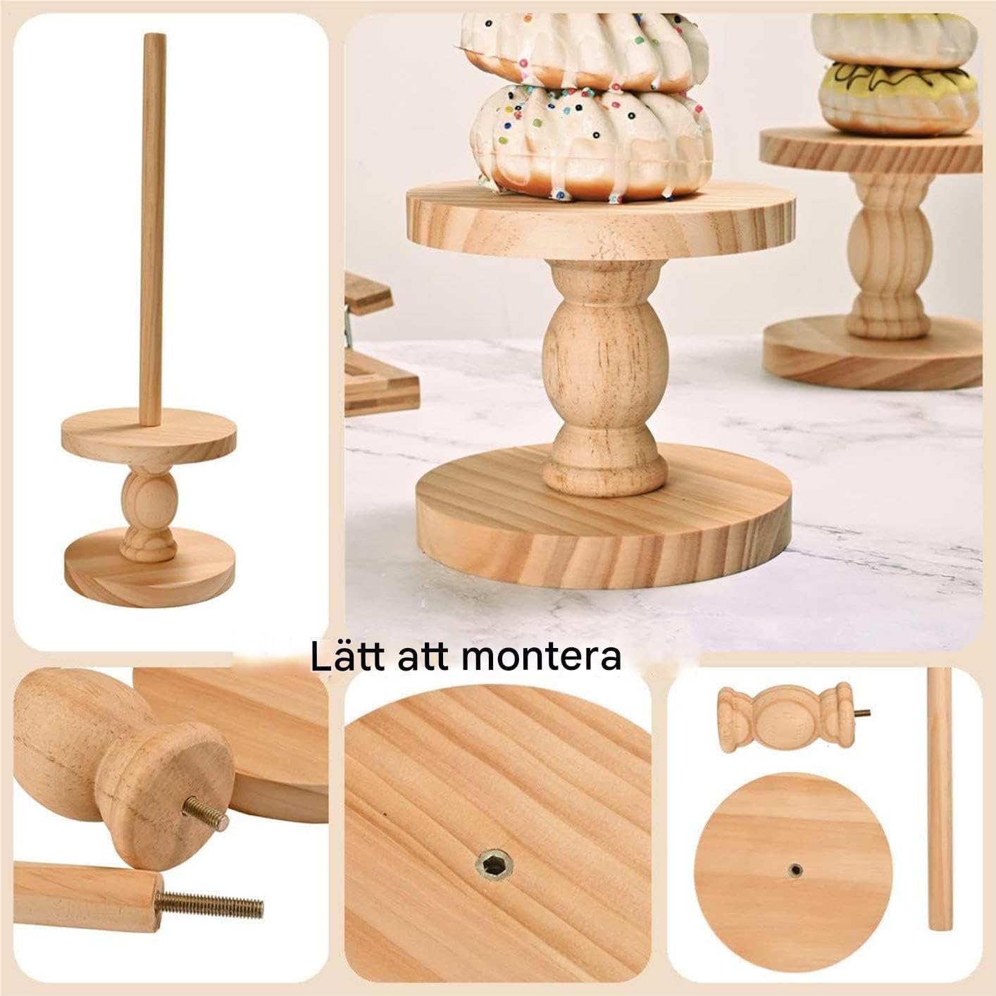 Soporte Para Donuts 4 Piezas Torre de Exhibición de Madera | Soporte Expositor De Donuts Para Para Postres Bodas Cumpleaños Navidad Shower Servicio De Mesa Buffet Hogar Restaurante Casa