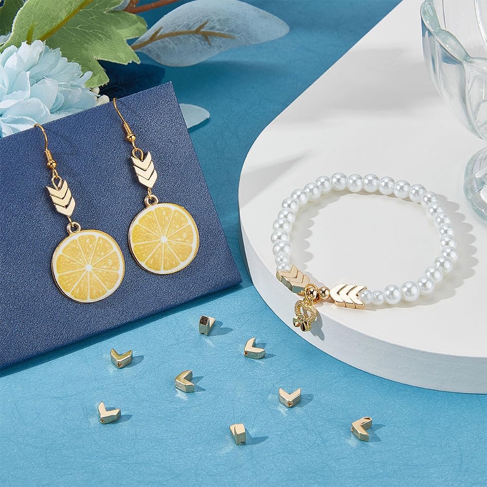 Beebeecraft 1 Box 40Pcs Small Arrow Beads 24K Gold Plated Loose Smooth Geometric Tila Spacer Beads Connectors for Jewelry Making Necklace Bracelet DIY Crafts, 5.5x6.5x3mm - Image 4