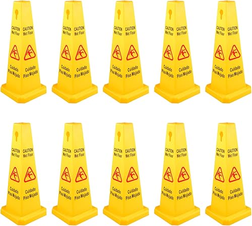 BestEquip 10 unidades de cono de seguridad para suelos de 26.0in amarillo precaución mojado cartel de suelo húmedo de 4 lados de seguridad pública