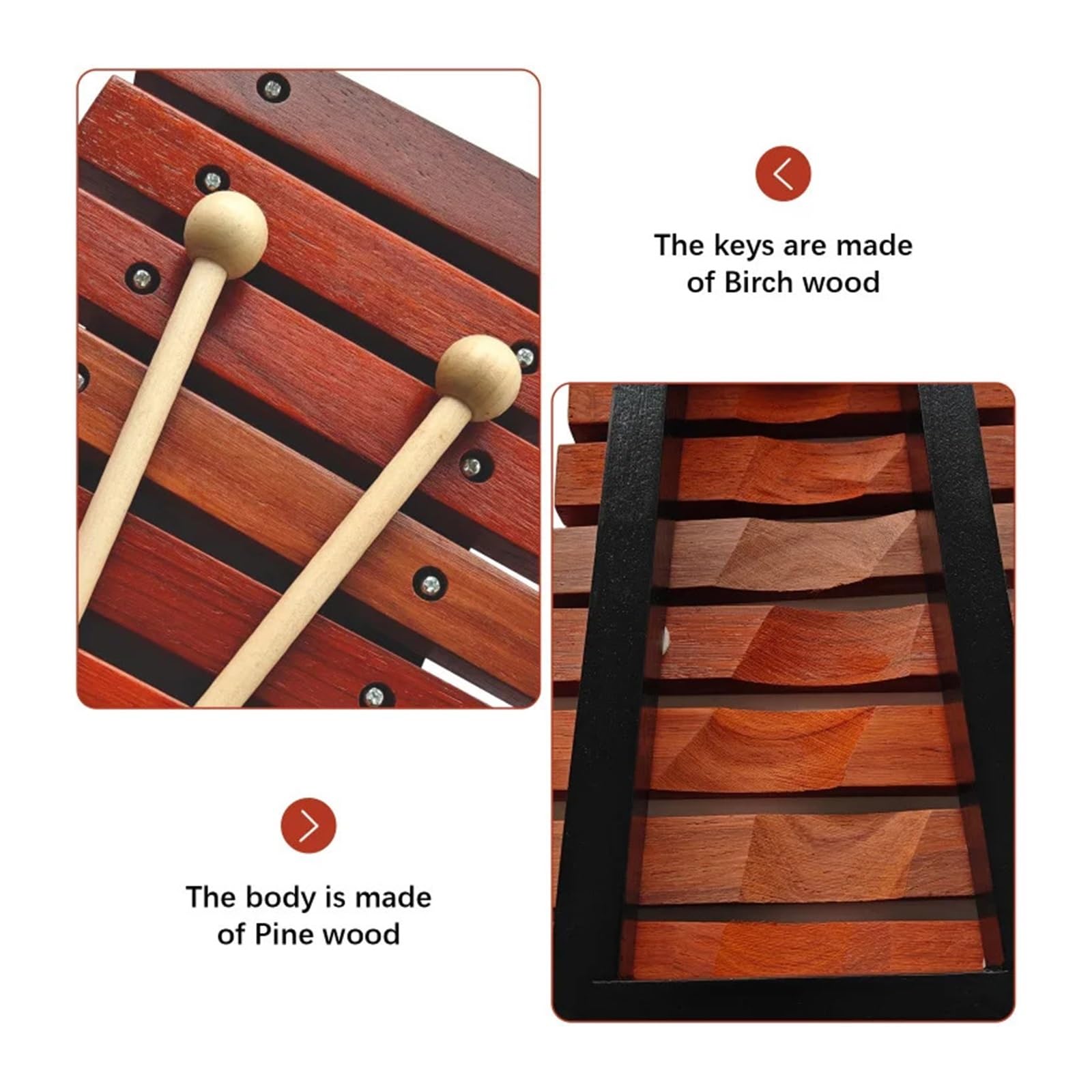 Xilófono Xilófono de madera 8 notas, instrumento musical con 2
