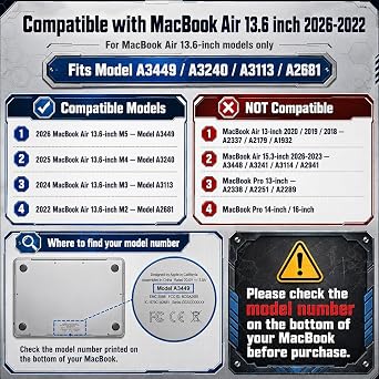 Batianda Custom Name Heavy Duty Case for MacBook Air 13.6 Inch 2026-2022