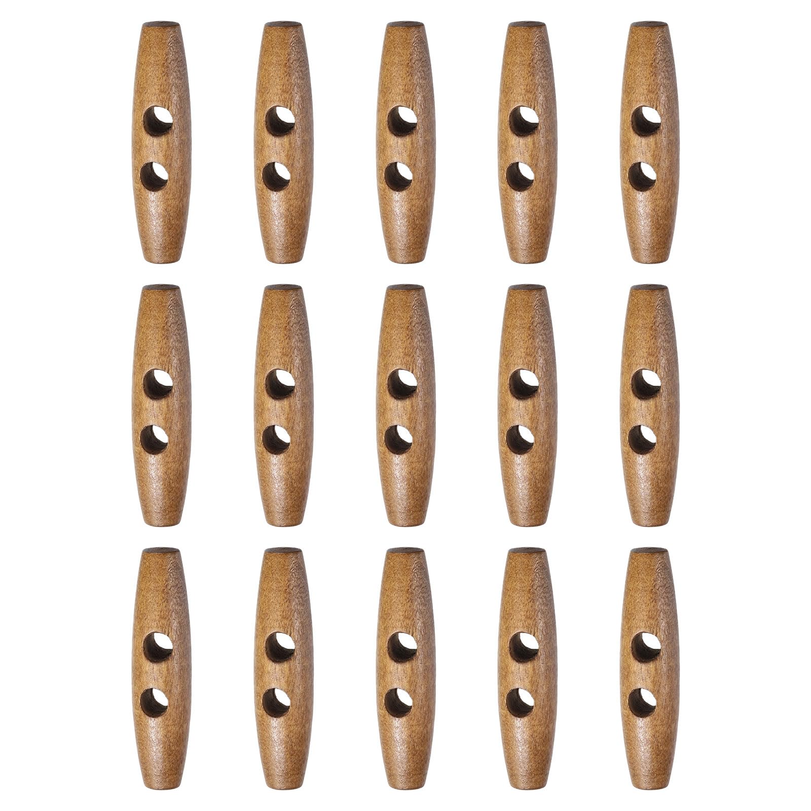 sourcing map 15pcs Wooden Toggle Buttons 60mm / 2.4" Double Hole Wood Olive Horn Sewing Buttons for Coat Sweaters Clothing DIY Craft, Light Brown
