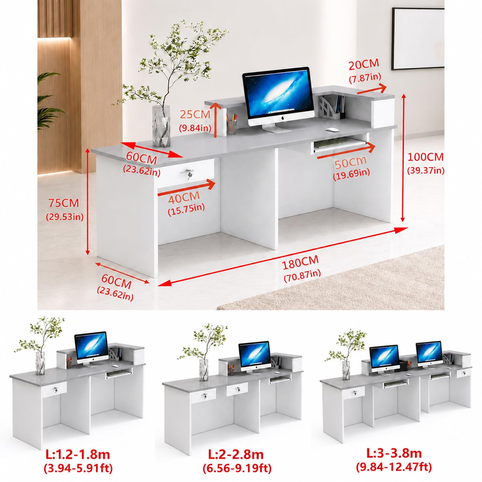 Empfangstheke L-Form Kassentheke Für Büros Salon Geschäft G - Left, 380cm