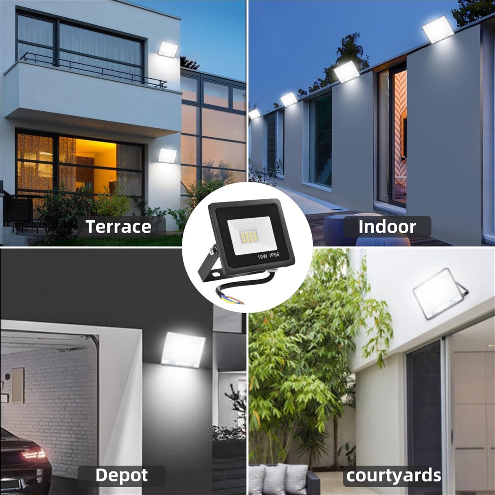 Confezione da 6 luci Lavoro a LED da 10 W for Cortile Impermeabili di Sicurezza Senza Spina 6500 K cablate for Giardini Garage cancelli e Cortili