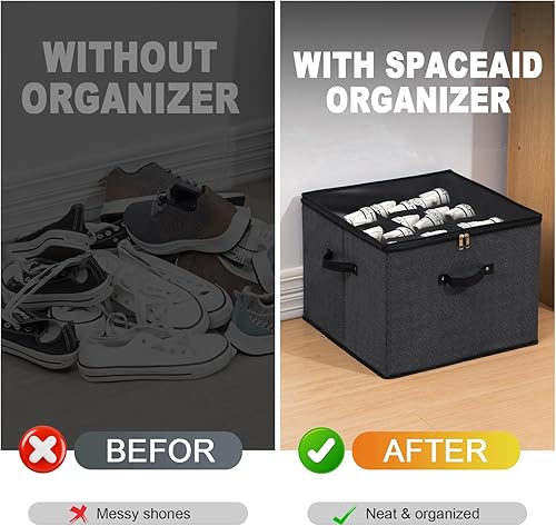 Miniatura 8 de Mayniu Paquete de 2 organizadores de zapatos, se adapta a 32 pares, cajas grandes de almacenamiento de zapatos con asas reforzadas, organizador de