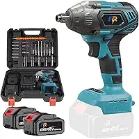 Chave de Impacto Elétrica Sem Fio 800N.M com 2 Baterias 68V - Motor Brushless, 1/2' e 1/4' Entrada, Kit Completo com Dupla Bateria, Carregador Rápido e Acessórios Profissionais