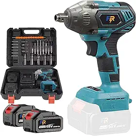 Chave de Impacto Elétrica Sem Fio 800N.M com 2 Baterias 68V - Motor Brushless, 1/2' e 1/4' Entrada, Kit Completo com Dupla Bateria, Carregador Rápido e Acessórios Profissionais