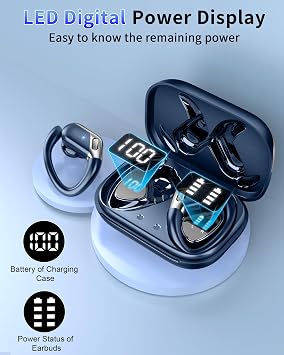 Wireless Earbuds, Bluetooth 5.4 Headphones Sport, 50H Deep Bass Sound Over Ear buds with 4 ENC Noise Cancelling Mic, Dual LED Display, IP7 Waterproof Earphones with Earhook for Workout, Navy Blue
