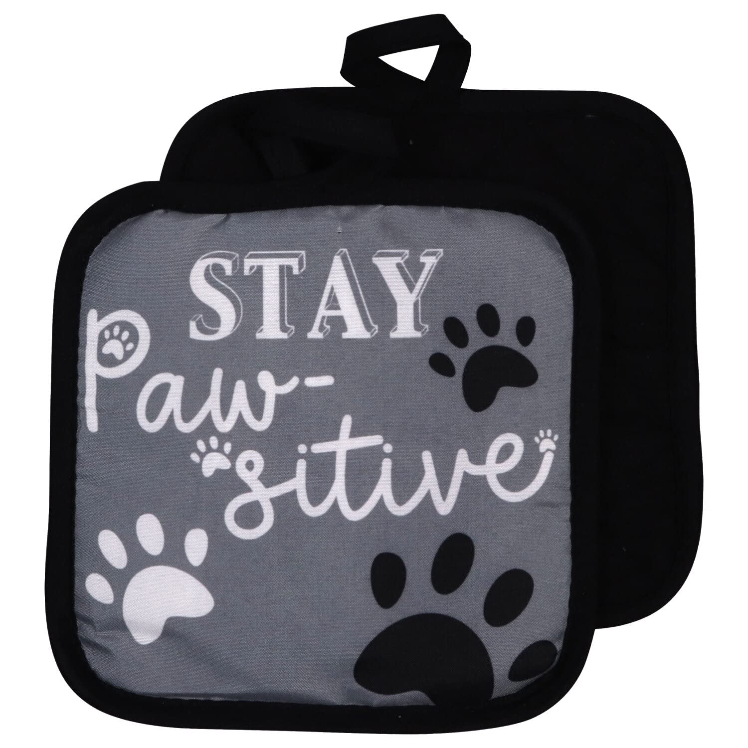 2pk Print Potholder Hotpad Pot Holder for Cooking Baking Decorating Pet Sentiment Theme Print + Bonus Item (Stay Paw-sitive)