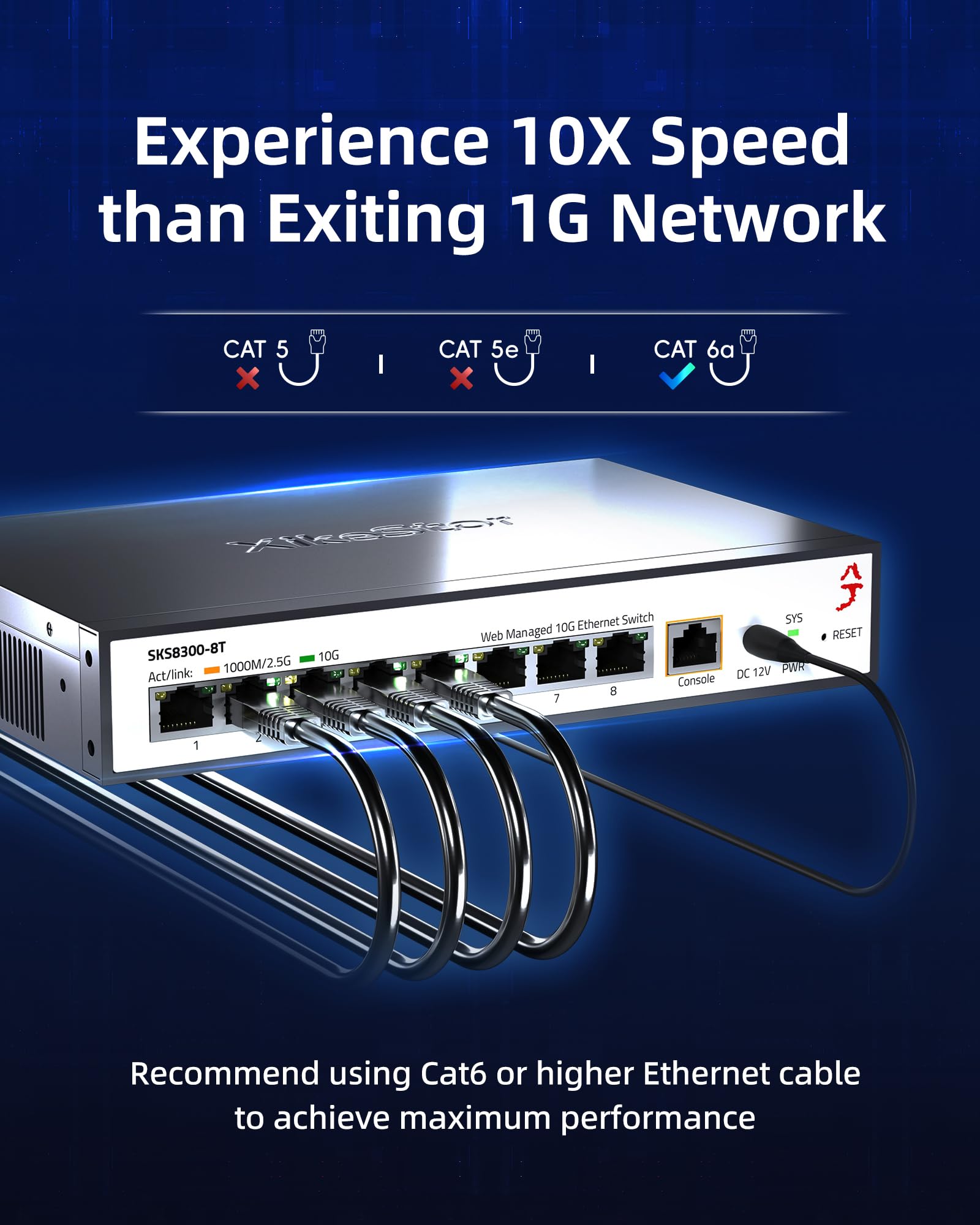 8 x 10G RJ45 Ports Managed Switch | Support VLAN/LACP/QoS Netzwerktechnik auf Unternehmensebene for NAS/Gaming/Office Network