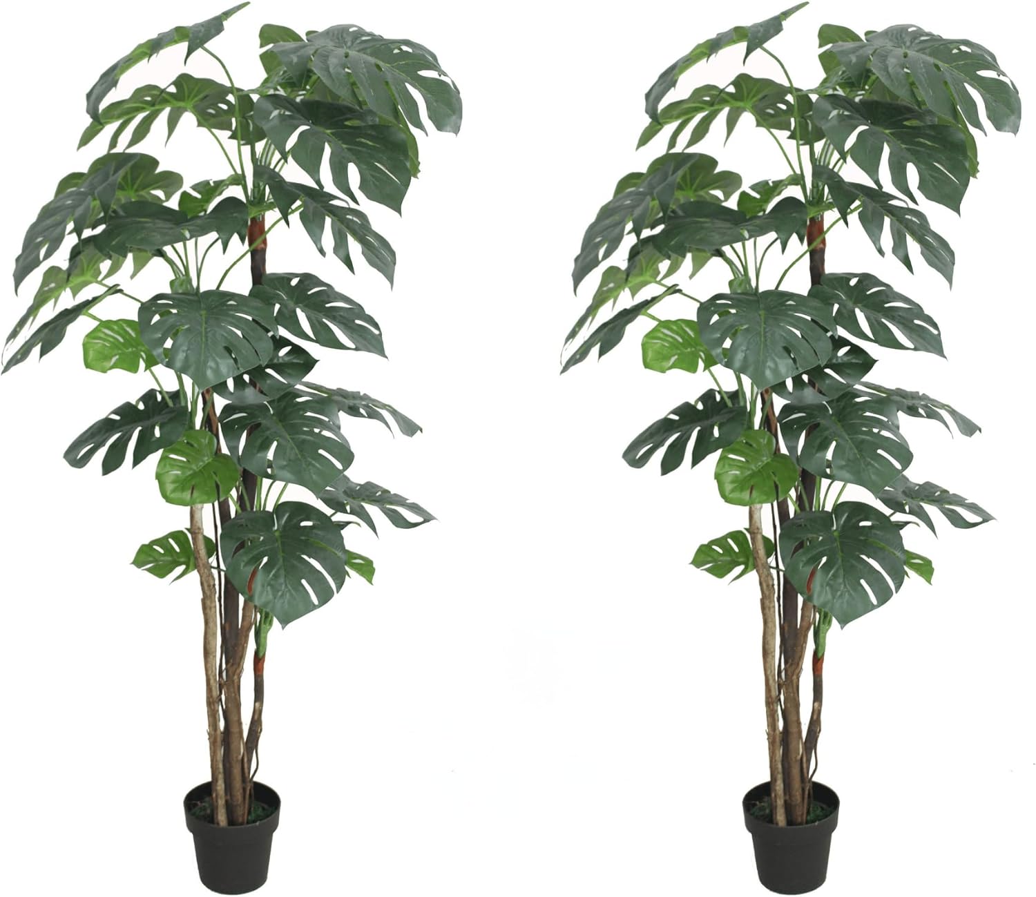 Pair AMERIQUE 6 Feet Artificial Tropical Monstera Plant Faux Tree with Nursery Pot, Feel Real Technology, Super Quality