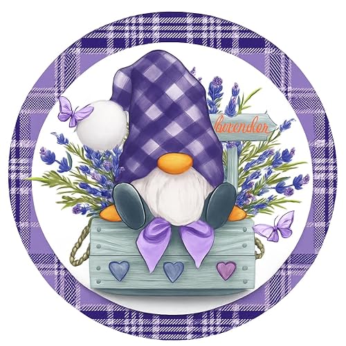 Spring Gnome Lavender Flower Tin Sign – 8x8 Inch Buffalo