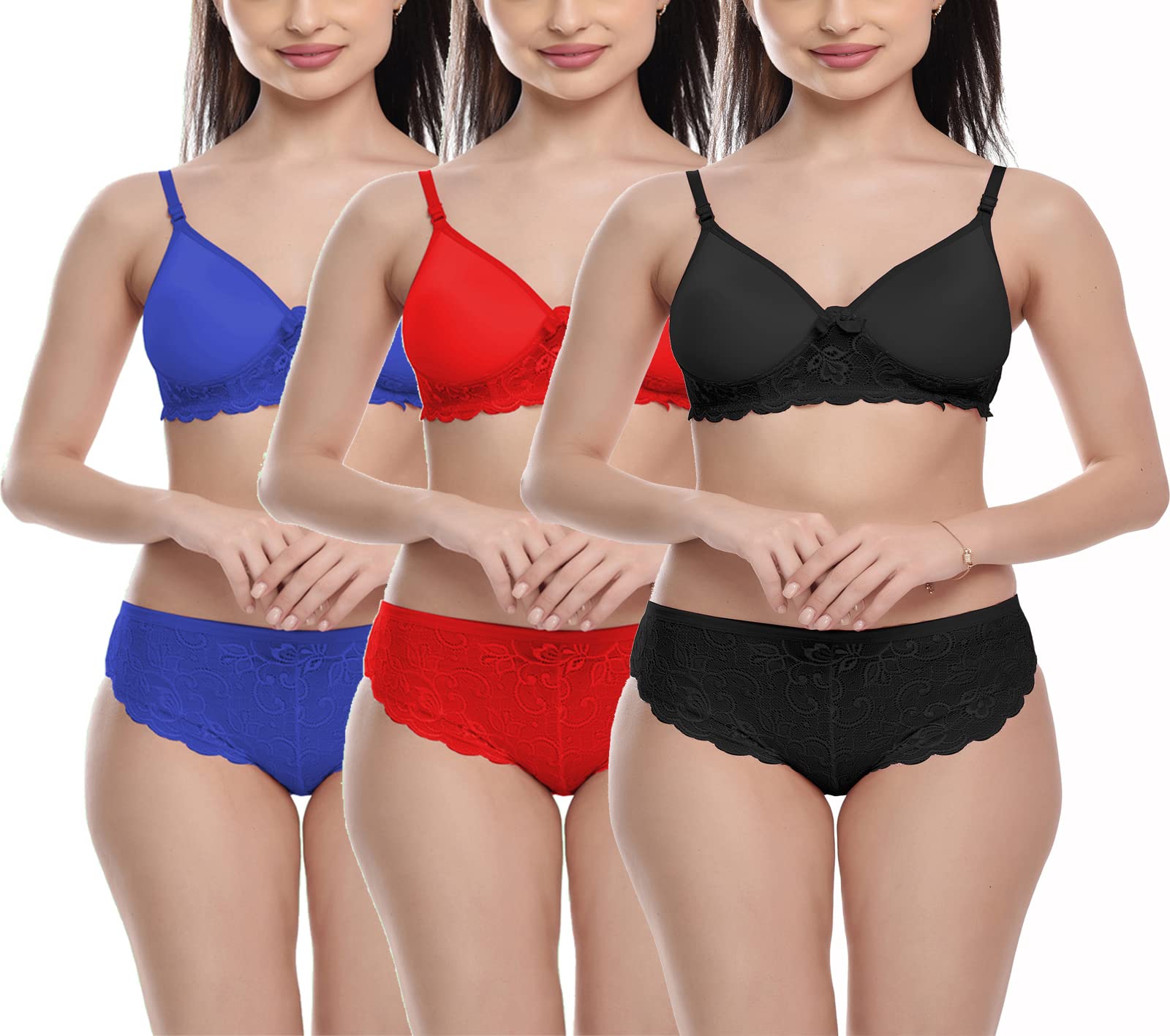 fims - fashion is my style Women Stretchable Cotton Net Padded Bra Panty Set Non-Wired Push-up Solid Print Girls Lingerie Set Everyday Wear Combo Pack Multicolor-picture-26