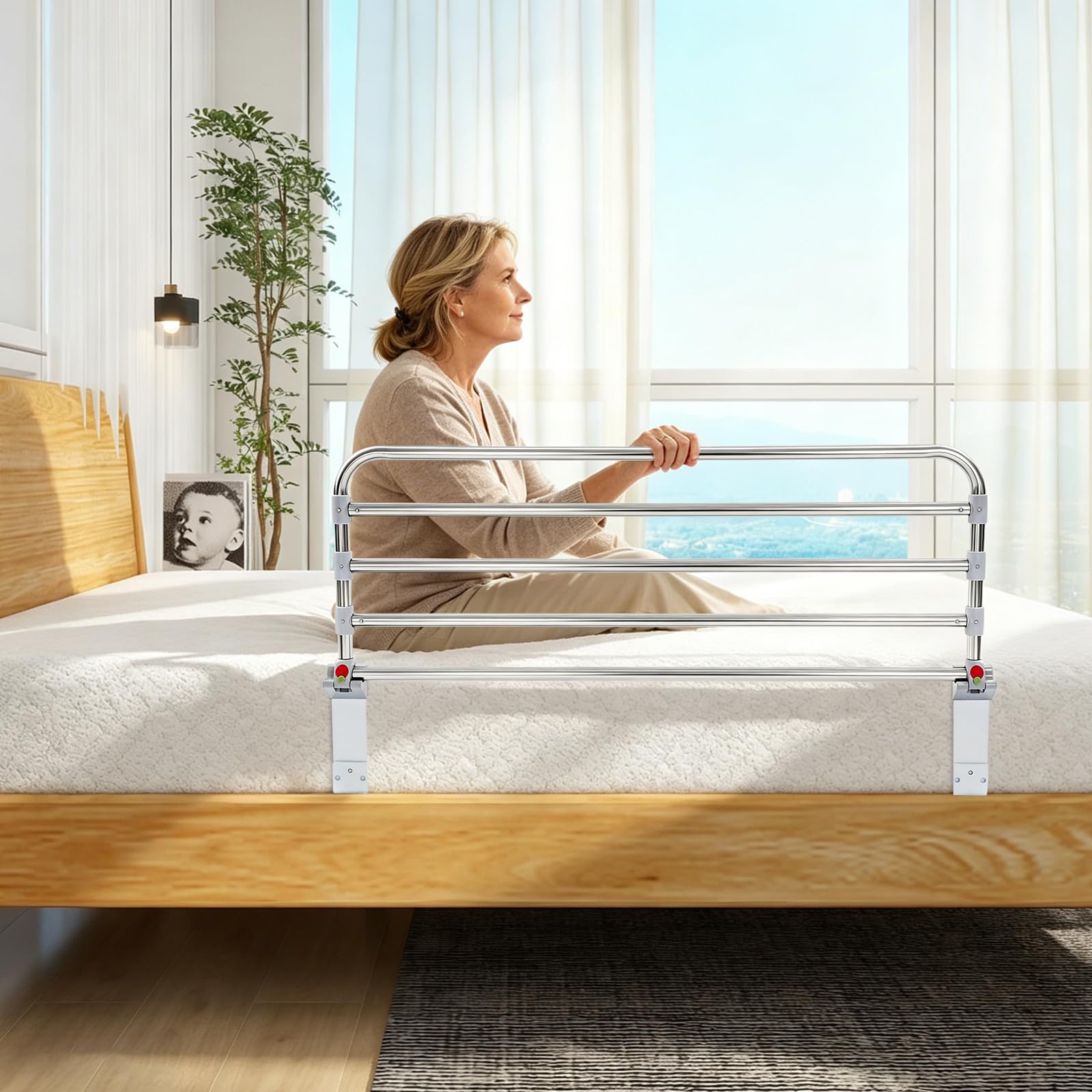 Griglia di protezione per letto per anziani, 90 cm, pieghevole, portatile, di sicurezza, regolabile, per alzarsi, per la cura della casa, portata 100 kg