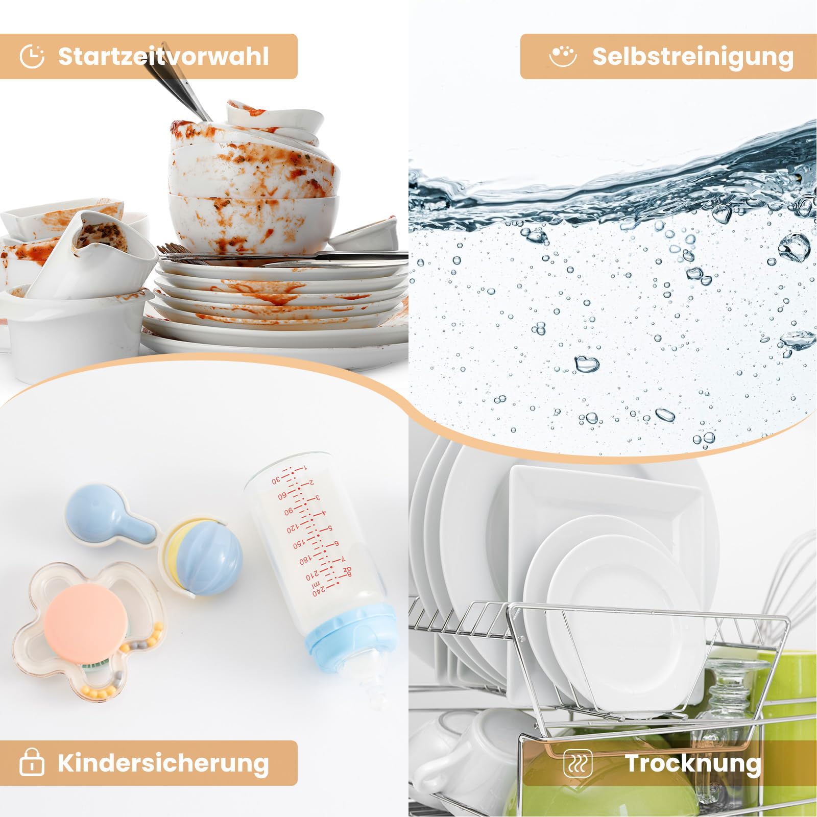 HAVA Tischgeschirrspüler 8 Programme Mini Spülmaschine mit Kindersicherung Startverzögerung 5L Wassertank