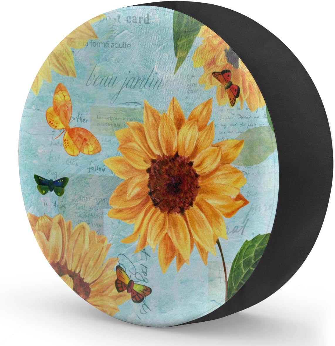 Sunflower Butterfly Card Tire Covers Portable Spare Tire Cover Soft Durable Waterproof Dustproof 3 Sizes 14 15 16 Inches for Car Truck SUV Trailer Camper