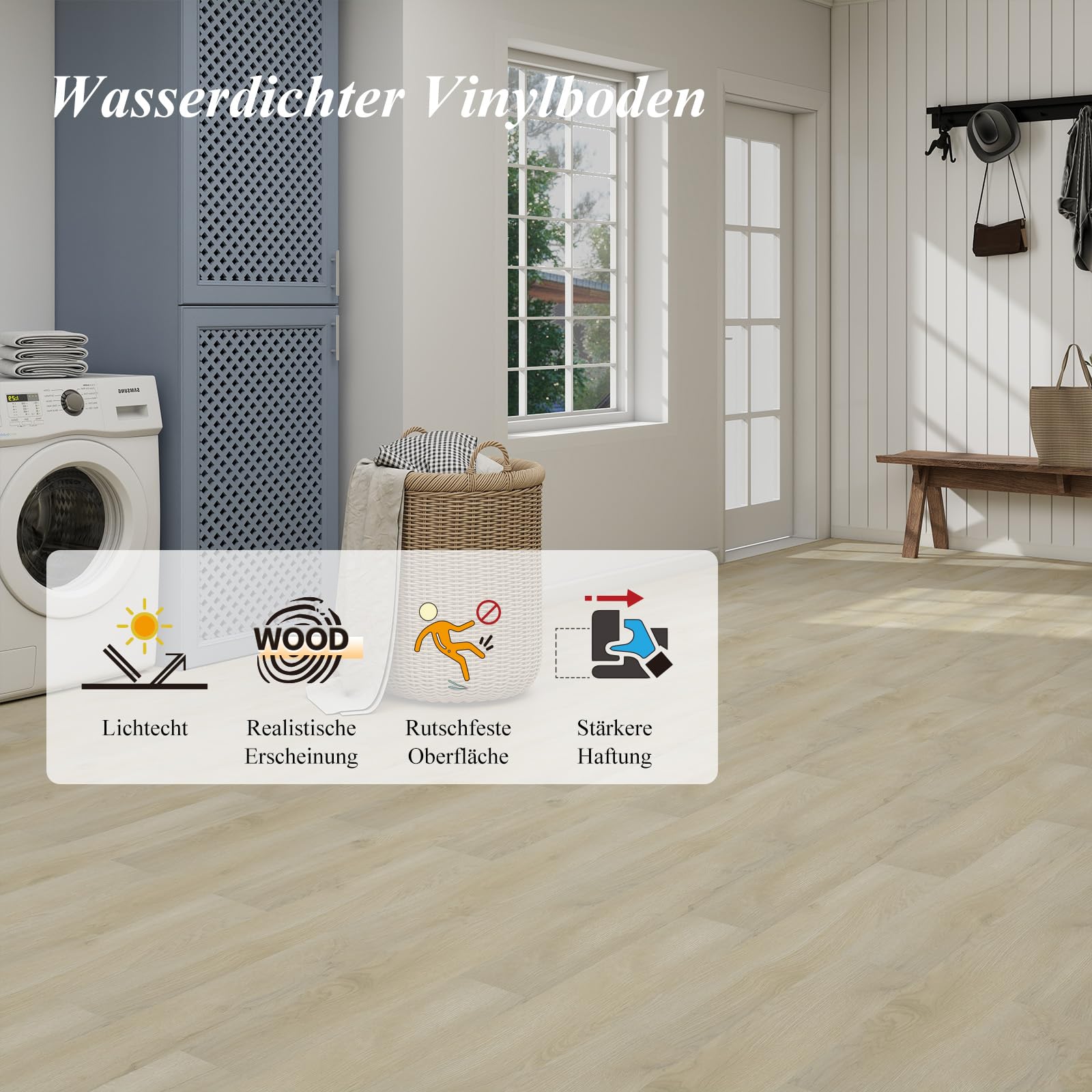 Mysflosy Pavimento in vinile autoadesivo, in PVC, effetto legno, impermeabile, colore rovere naturale, 15,24 cm x 91,44 cm, rivestimento per pavimenti in vinile, 36 tavole, copertura 5 m²