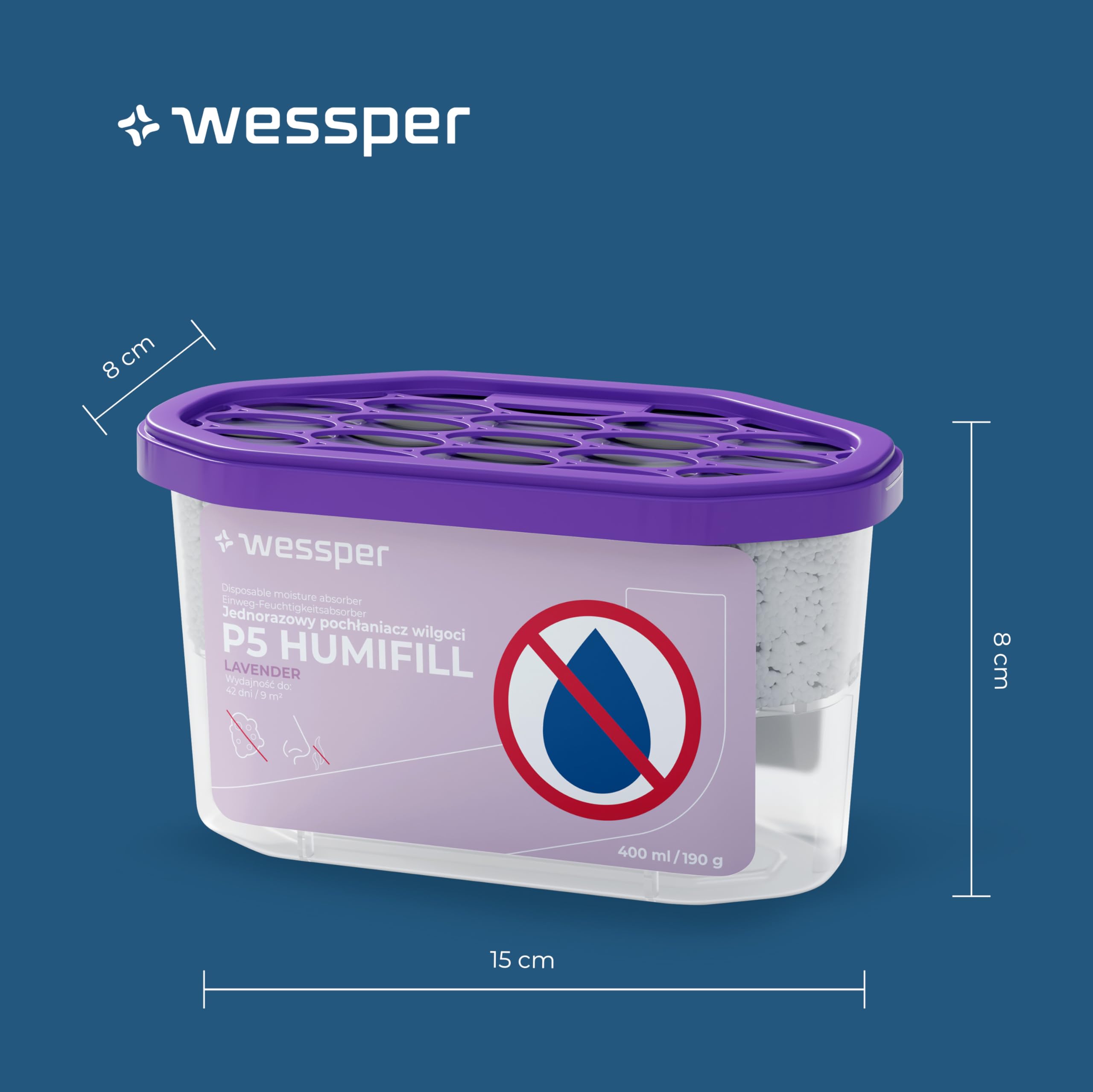 Wessper Deumidificatore, Assorbi Umidità Monouso da 400 ml, Lavenda, Elimina Efficacemente Umidità, Muffa e Funghi, Deumidificatori con Cloruro di Calcio - 5 Pezzas