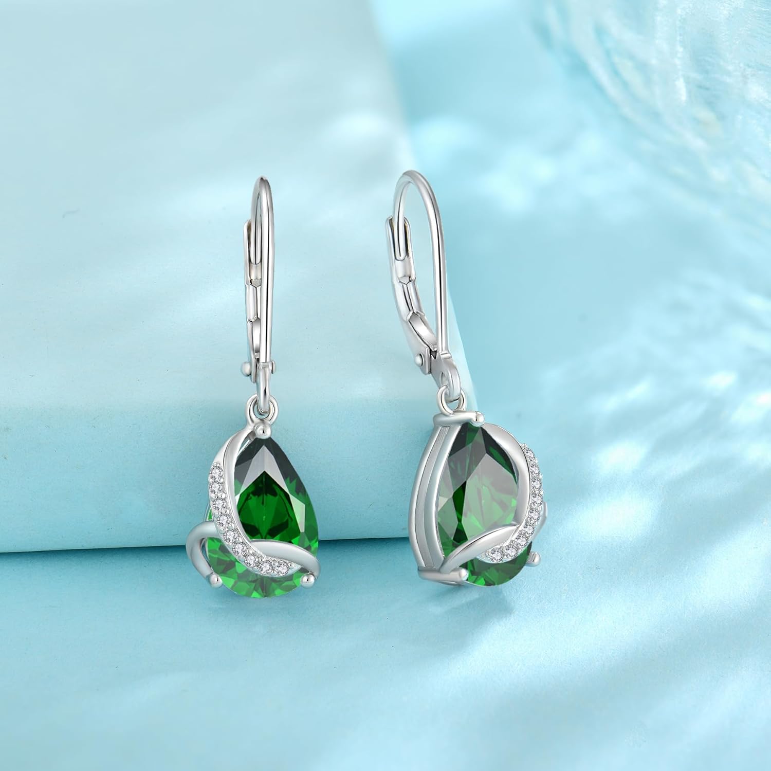 Teardrop Earrings for Women 925 Sterling Silver Dangle Drop Leverback Earrings Birthstone Jewelry Gifts for Wife Mom Girlfriend Her - Image 4