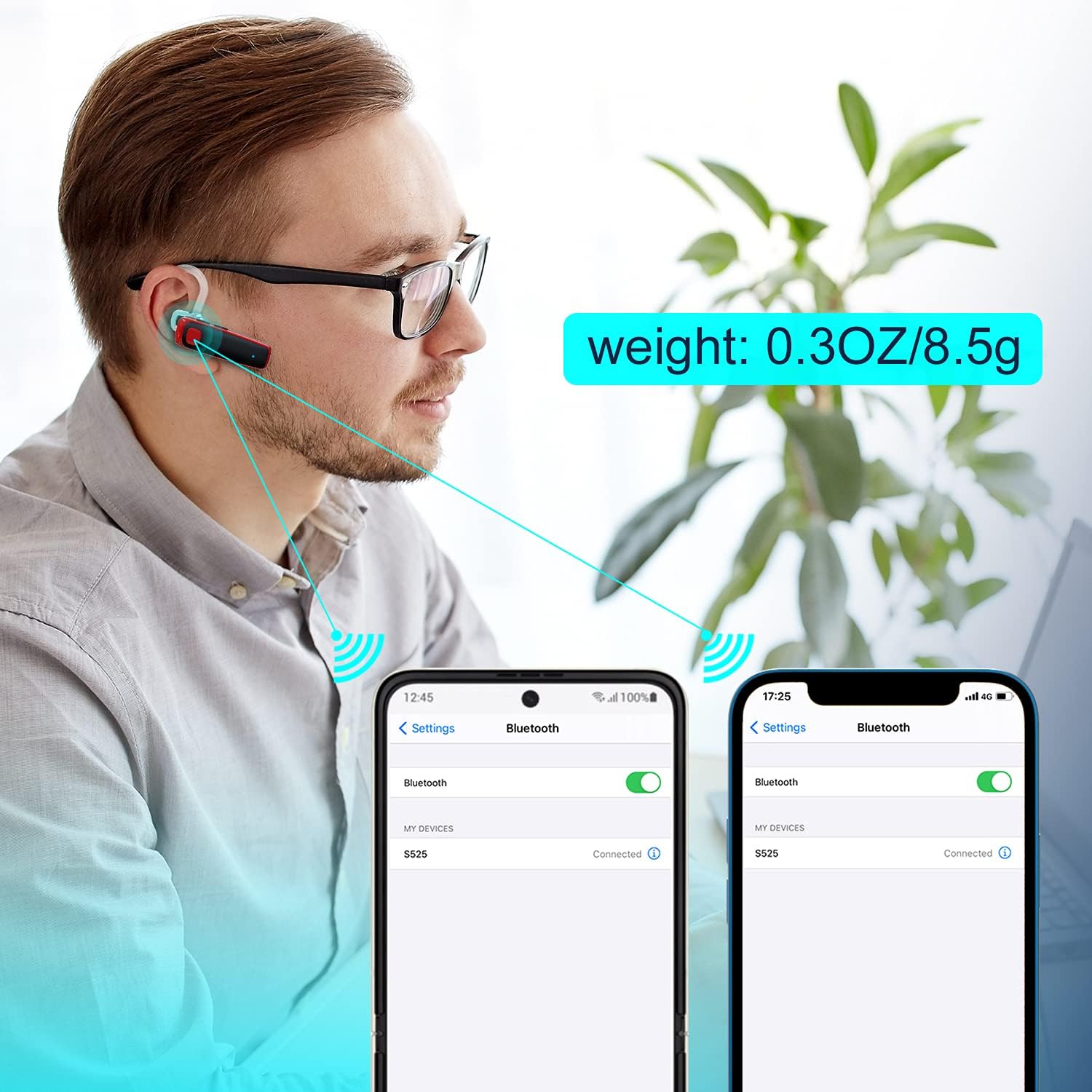 Bluetooth Headset,CVC8.0 Bluetooth Earpiece,16Hrs Talk Time Wireless Handsfree Headset Noise Cancelling Single Ear Bluetooth Headsets for Office/Workout/Driving,Compatible with iPhone ＆ Android-bkrd