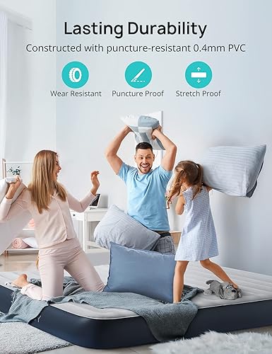 Miniatura 6 de Evajoy Colchón de aire inflable Queen con bomba integrada y colchón de aire de campamento colchón inflable Queen con bomba eléctrica externa de alta