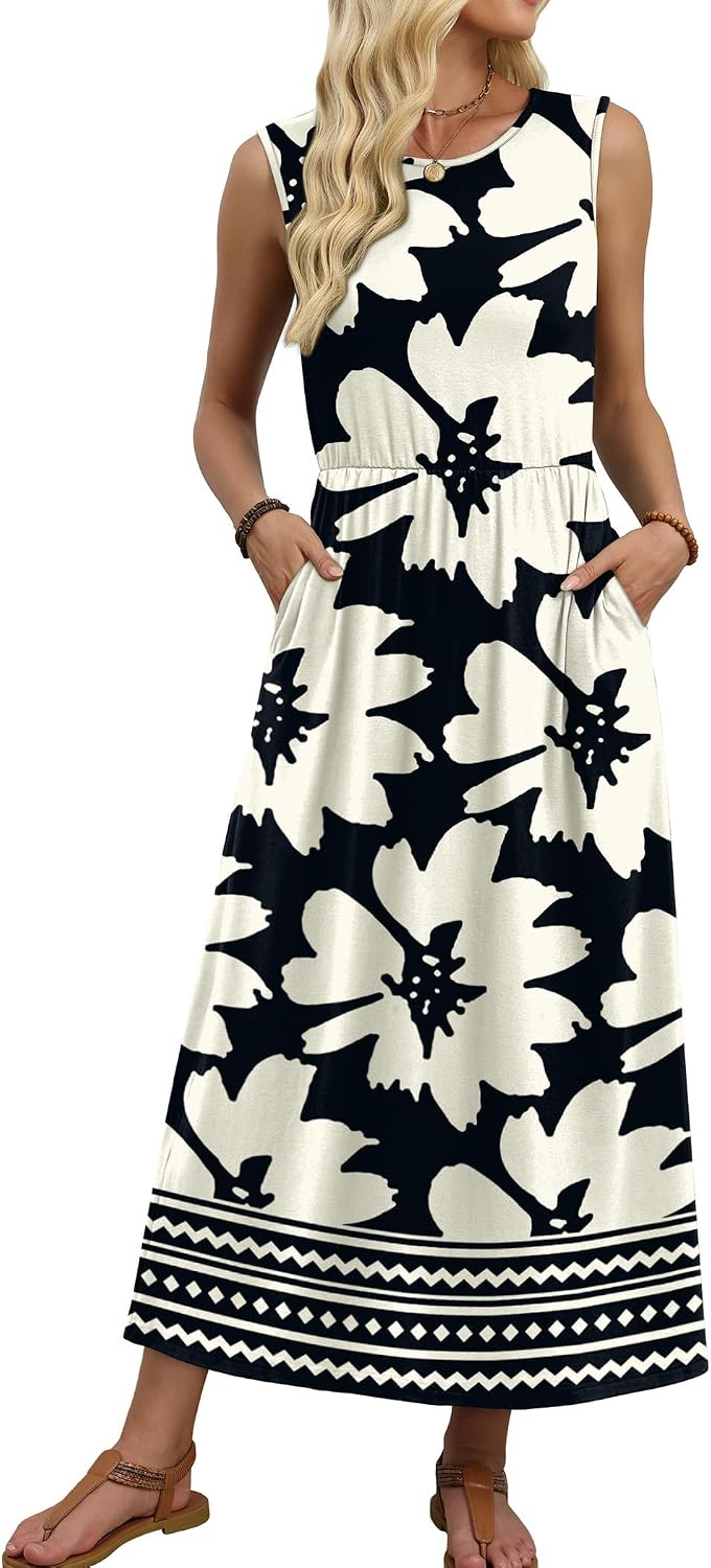 WIHOLL Summer Dresses for Women 2026 Maxi Dresses Long Flowy A Line Sleeveless Sundresses with Pockets image 3