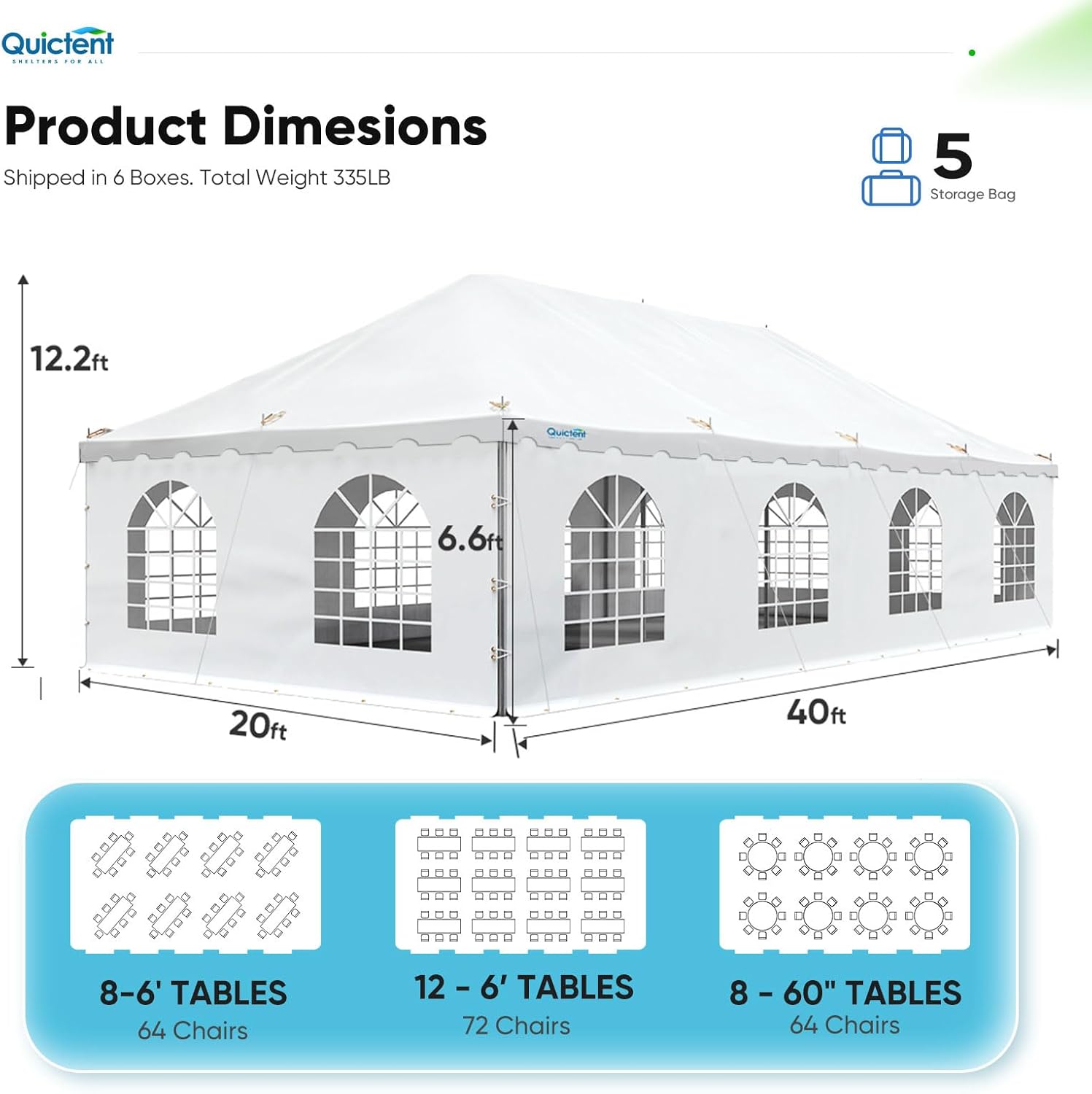 Quictent 20x40 Easy Set Up Pole Party Tent Heavy Duty Fire Retardant Weekend Canopy with 100 Person Capacity, Outdoor Canopies for Parties, Weddings, and Events (with Sides,White)