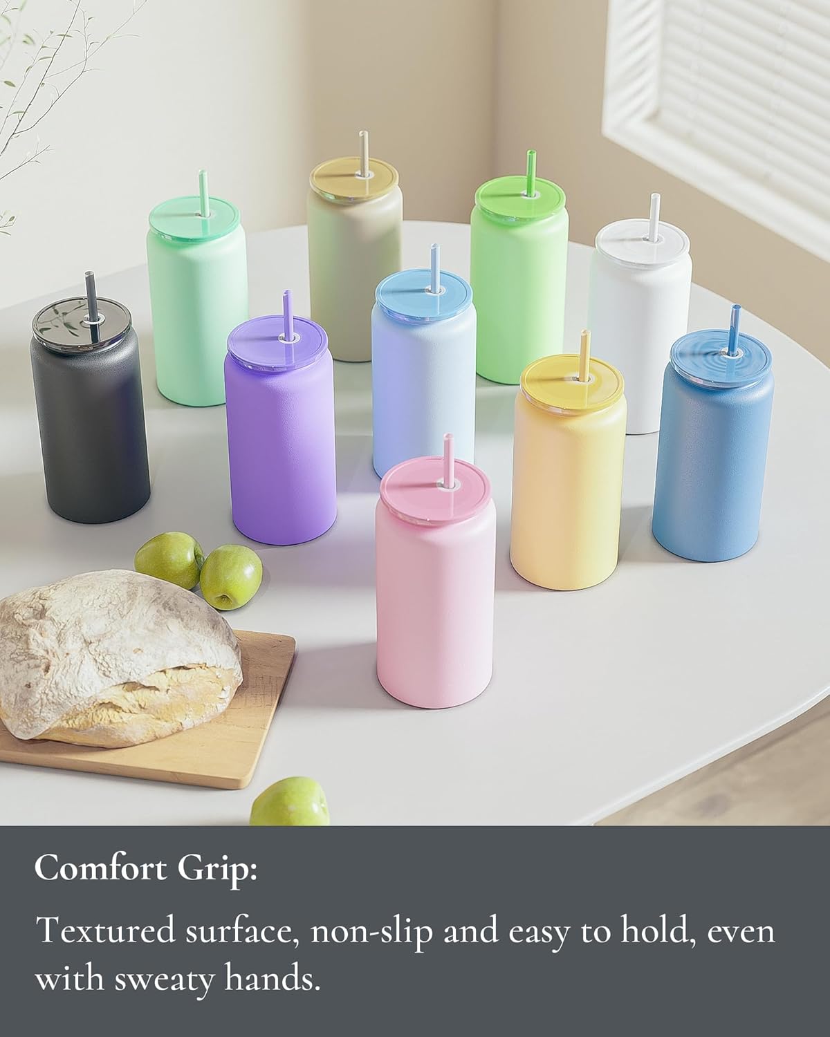 Glass Cups With Lids and Straws, 16oz Stainless Steel Beer and Iced Coffee Cup, Smoothie Drinking Cup, Brown (Textured Matte Finish, Not Sublimatable) - Image 6